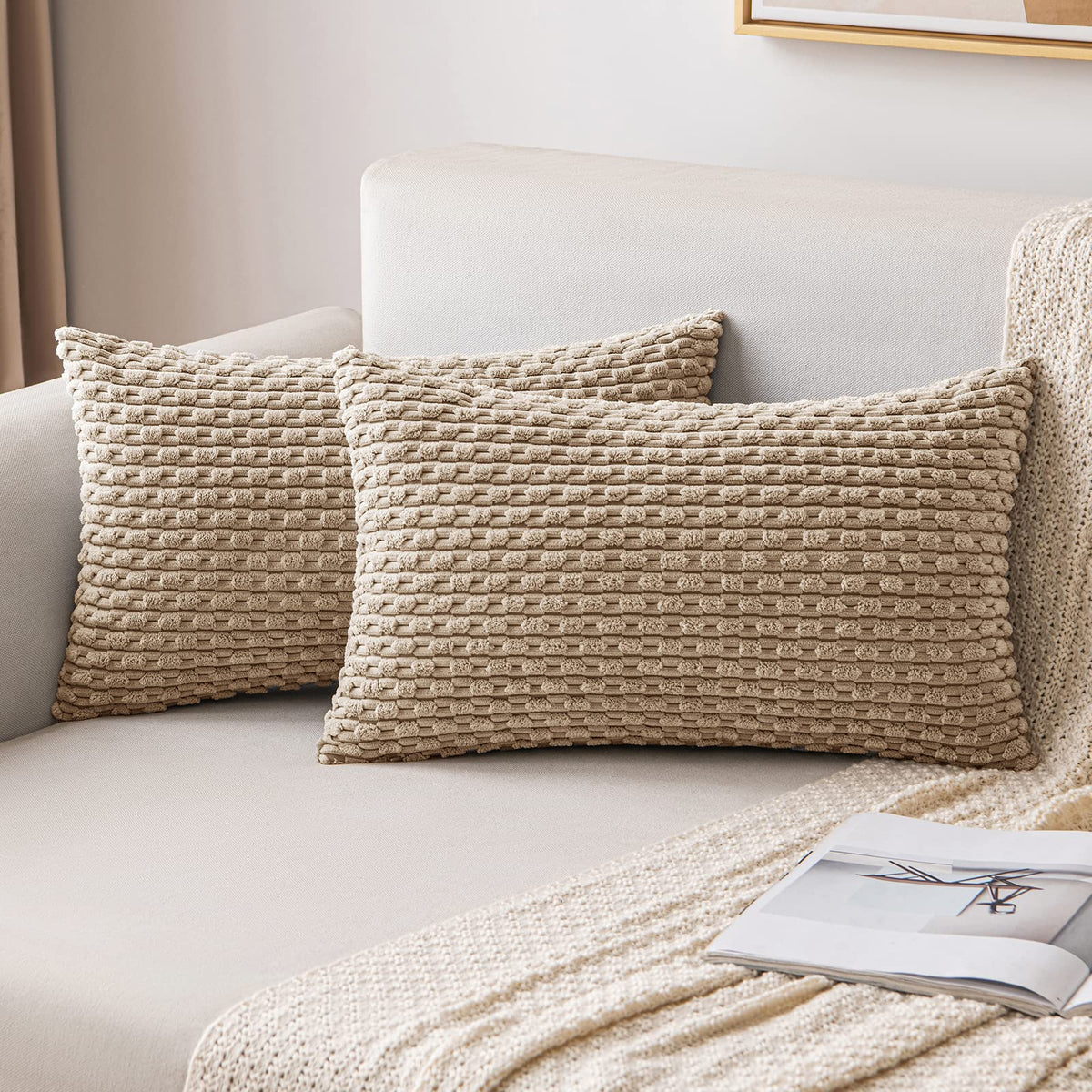 MIULEE Decorative Throw Pillow Covers 18x18 Sage Green Textured Corduroy