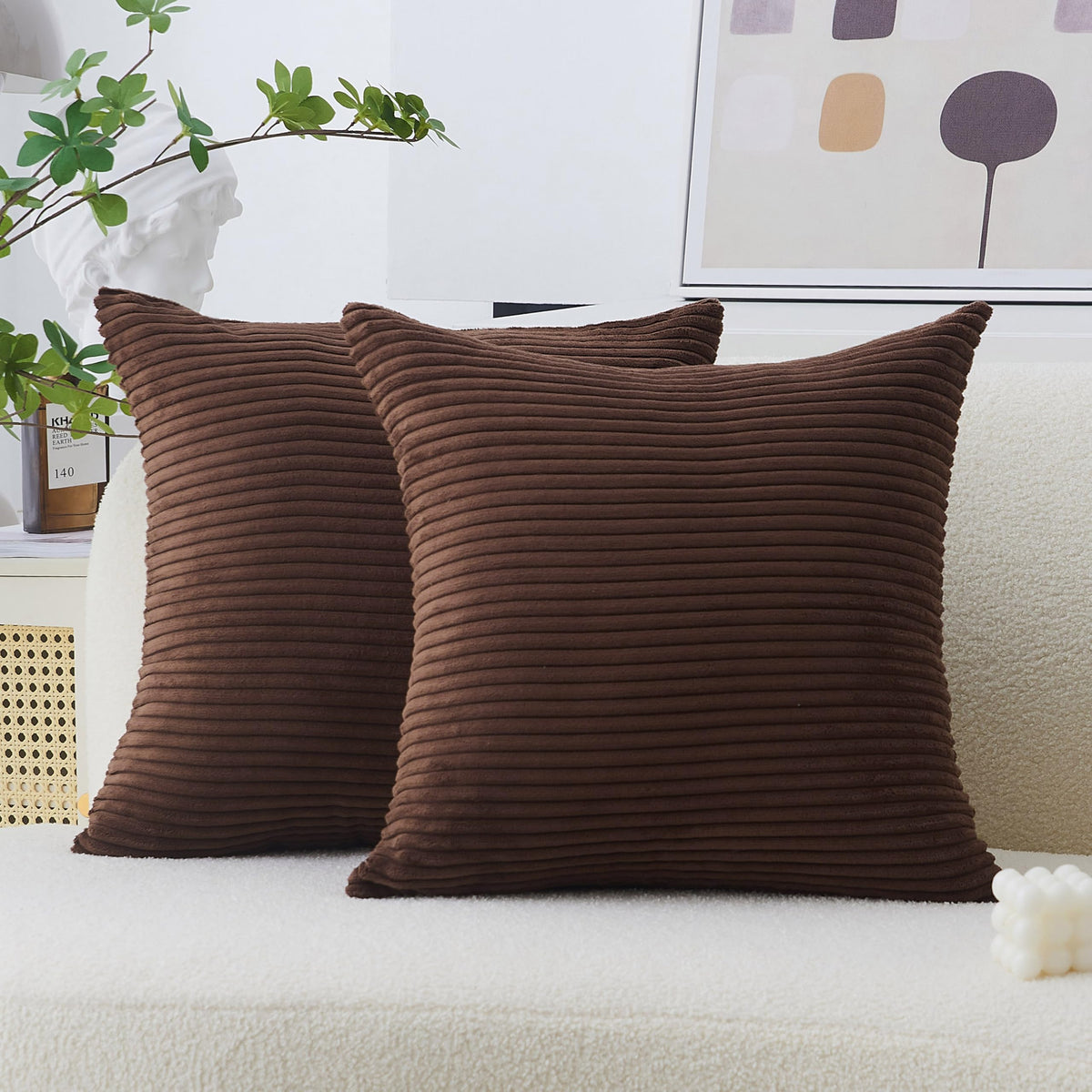 Home Brilliant Yellow Pillow Covers Summer Decorative Set of 2 Striped Corduroy Plush Velvet Throw Pillow Covers for Couch Decor, 18x18 inch, Light Yellow