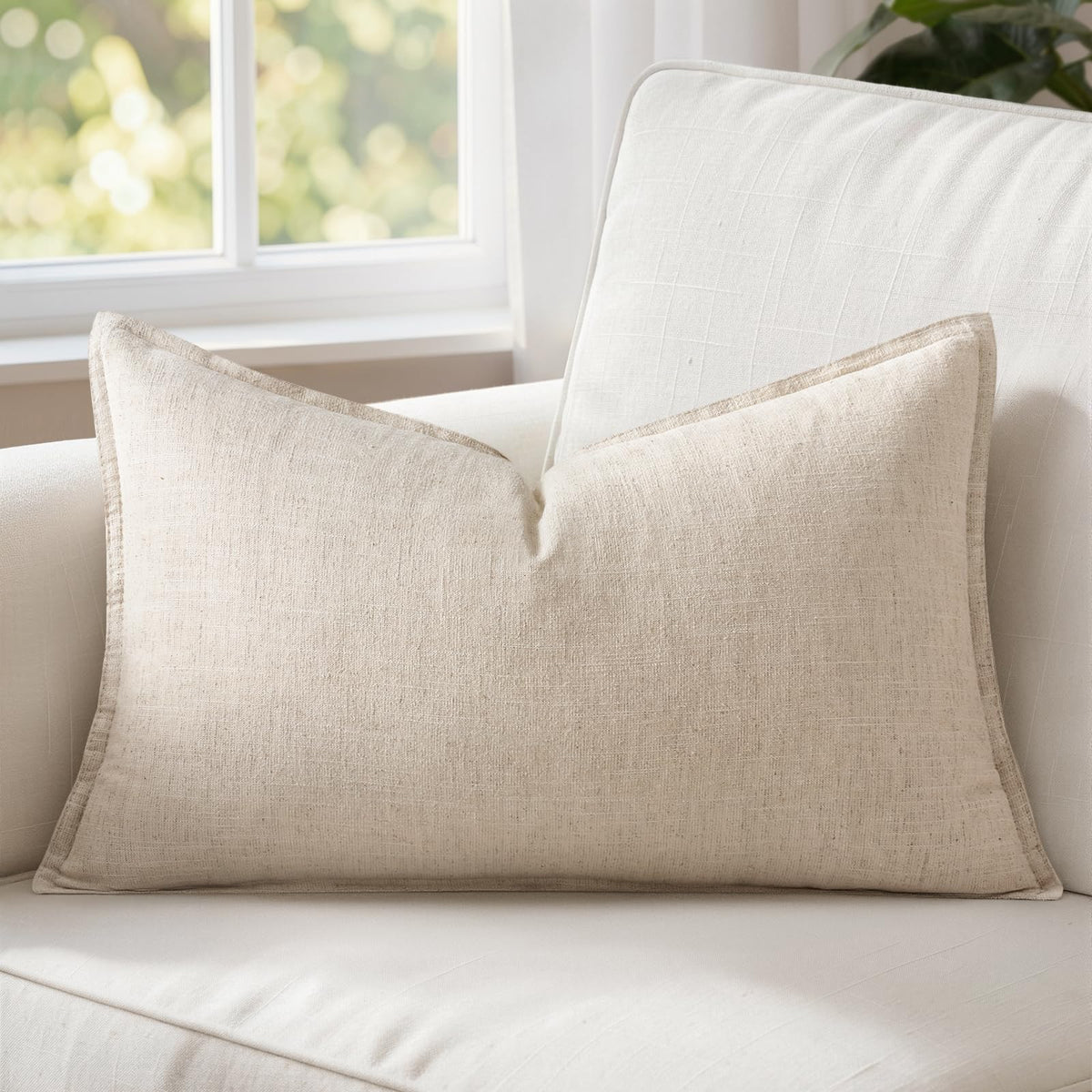 MIULEE Decorative Linen Lumbar Pillow Cover 14x36 Inch Dark Olive Green