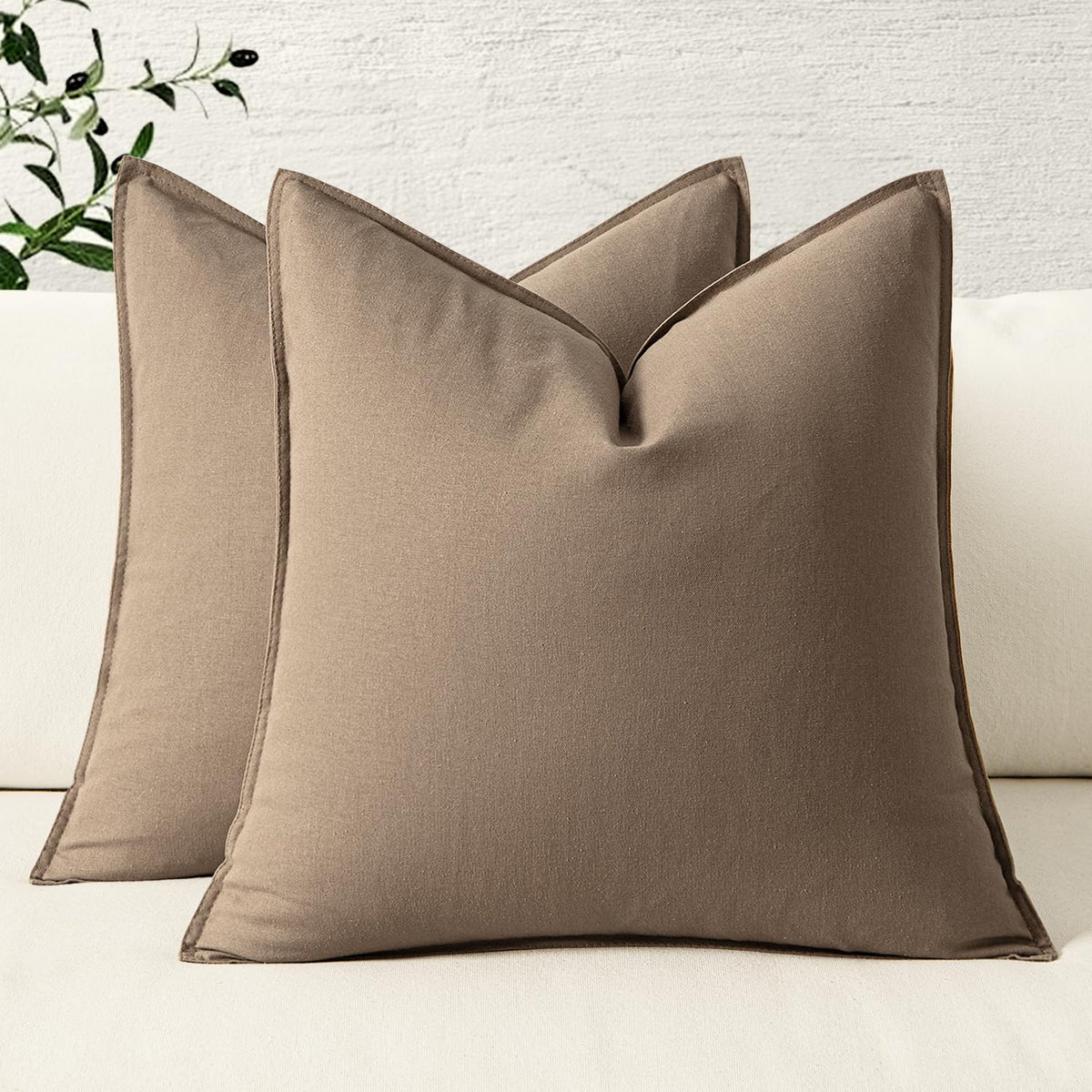 MIULEE Pack of 2 Decorative Linen Pillow Covers 18x18 Inch Olive Green