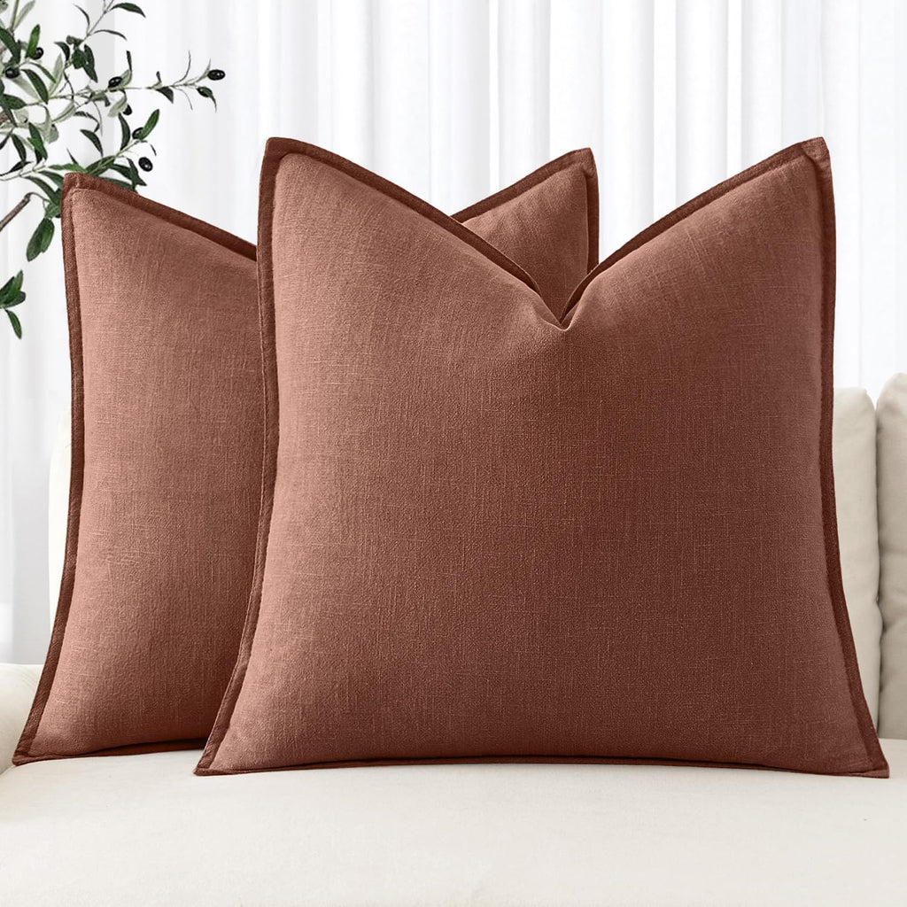 MIULEE Decorative Linen Euro Sham Pillow Covers 22x22 Inch Natural Beige