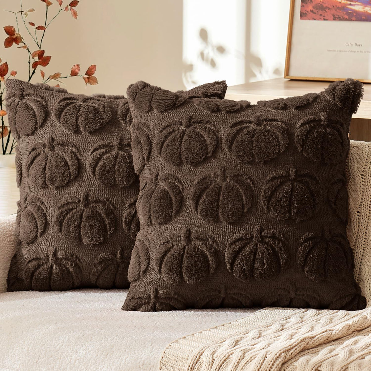 MIULEE Fall Pillow Covers Pumpkin Fall Decor 18x18 Dark Rust