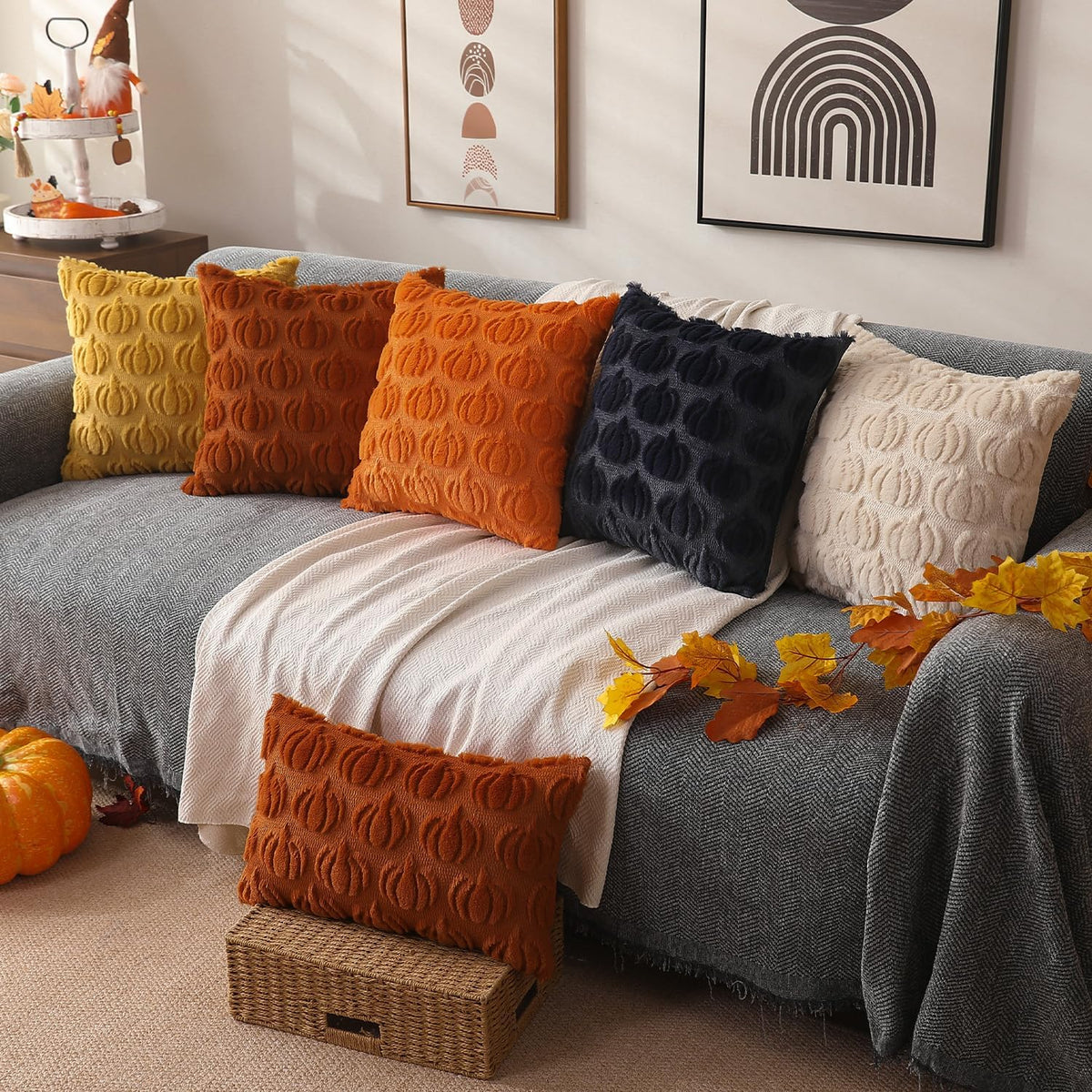 DFXSZ Fall Pillow Covers 18x18 2Pcs Rust Pumpkin Fall Decorations for Home