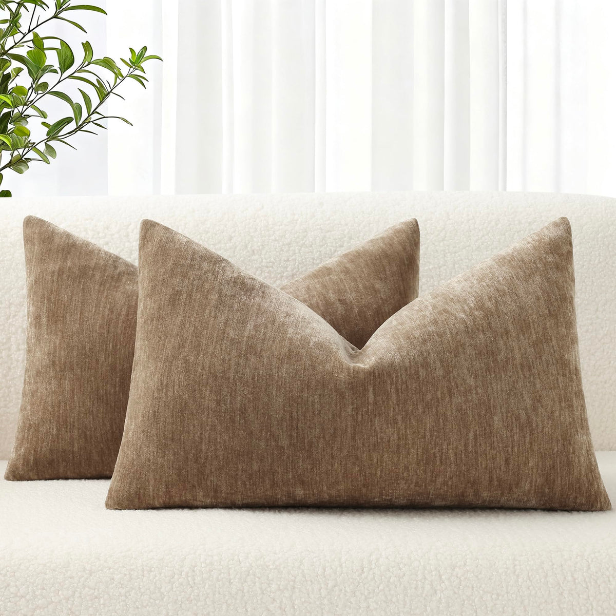 decorUhome Soft Chenille Moss Green Throw Pillow Covers 18X18 Set of 2