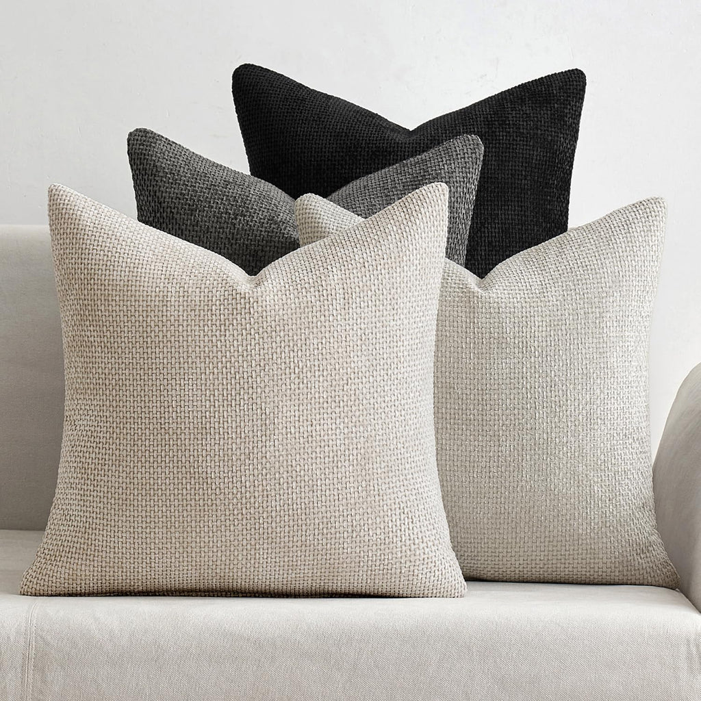 MIULEE Soft Decorative Chenille Pillow Covers Blue Series 18x18 Pack of 4