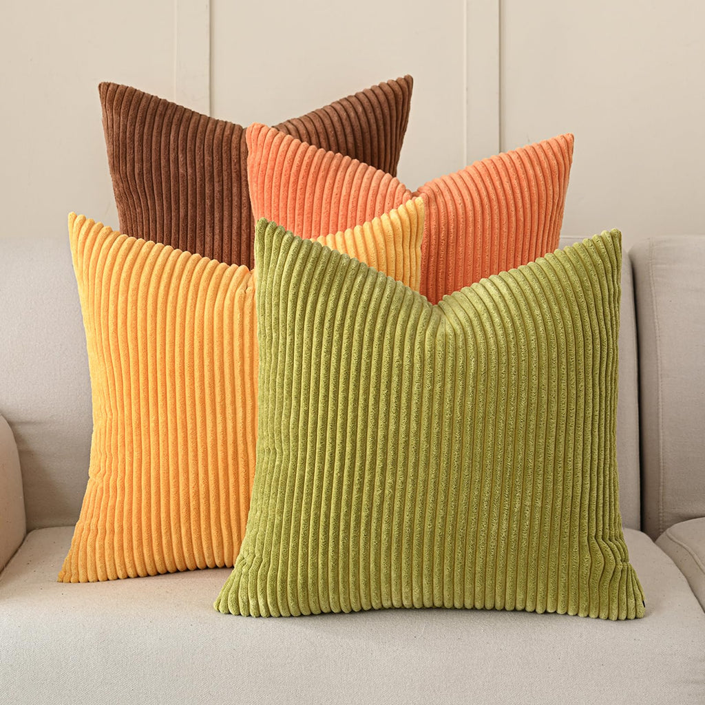 Volcanics Set of 4 Neutral Grey Corduroy Couch Throw Pillow Covers 18x18 in