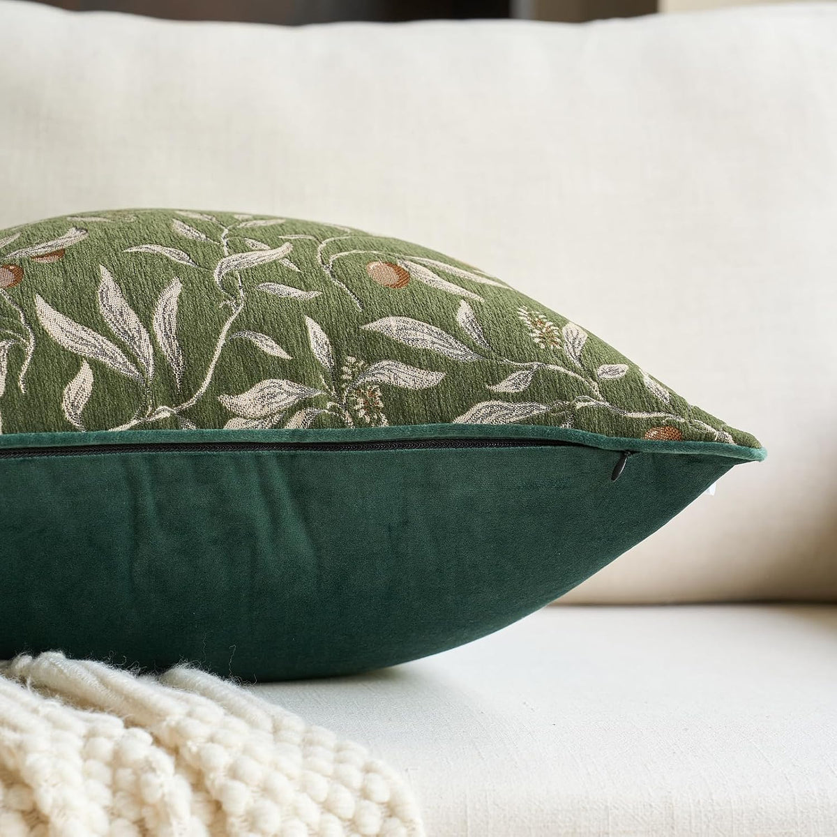 Alerfa Green Floral Throw Pillow Cover 12 x 20 Inch Rectange Luxury Decorative Lumbar Pillow Cover for Couch Living Room Bedroom