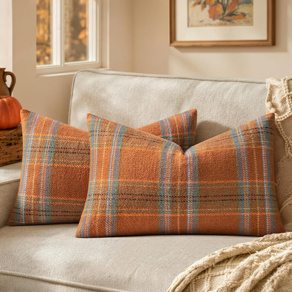 MIULEE Fall Plaid Decorative Pillow Covers Set of 2 20x20 Brown