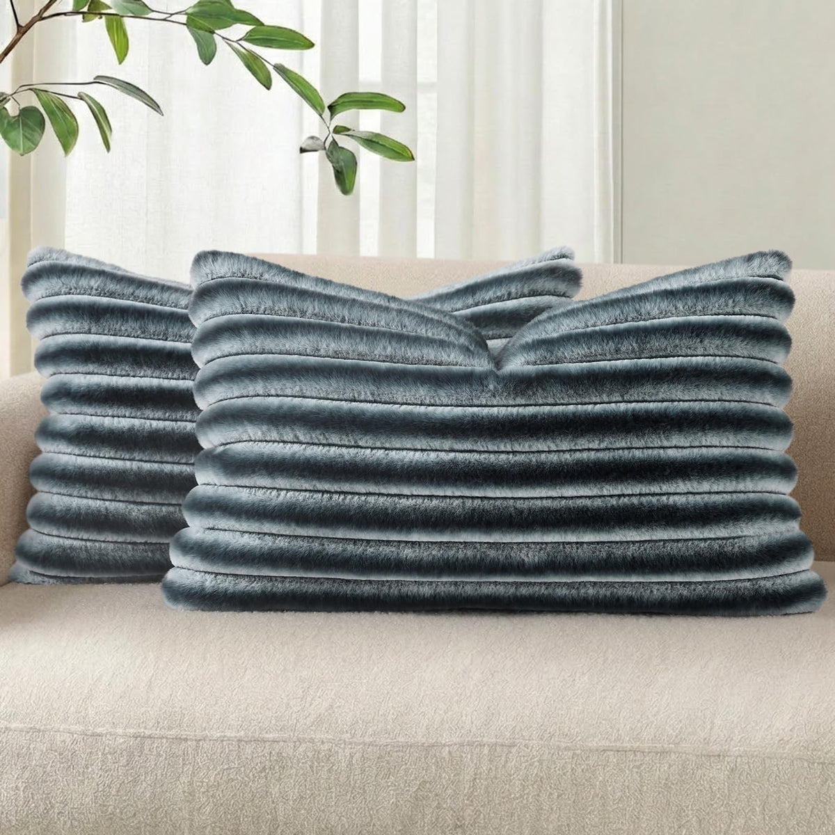 Pallene Faux Fur Decorative Throw Pillow Covers 18x18 Set of 2, Cream White