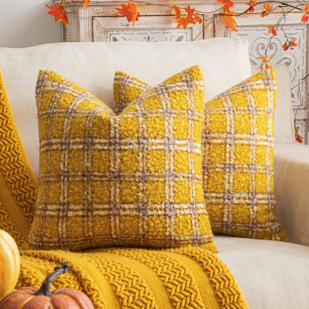 AQOTHES Plaid Fall Throw Pillow Covers Orange 18x18 Inch Set of 2