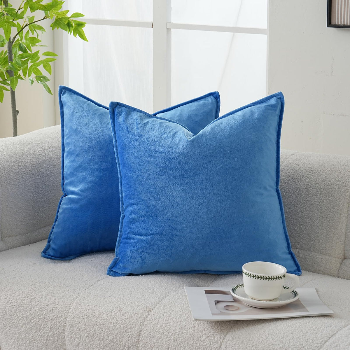 Velvet Navy Blue Throw Pillow Covers 18”x18”Pack of 2 Soft Decorative