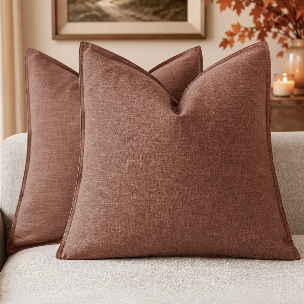 Foindtower Linen Solid Decorative Throw Pillow Covers 20x20 Natural Beige