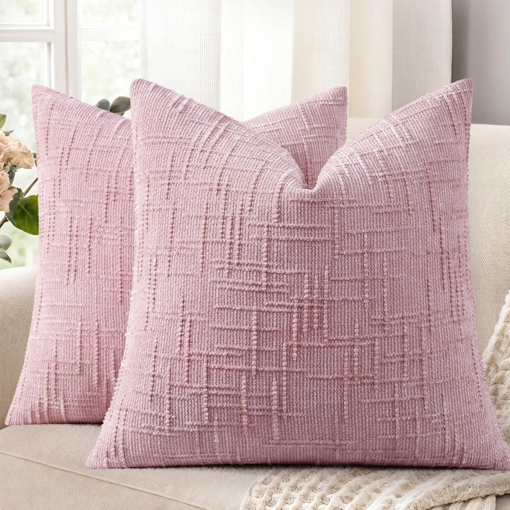 decorUhome Textured Chenille Throw Pillow Covers 18x18 Set of 2 Cream White