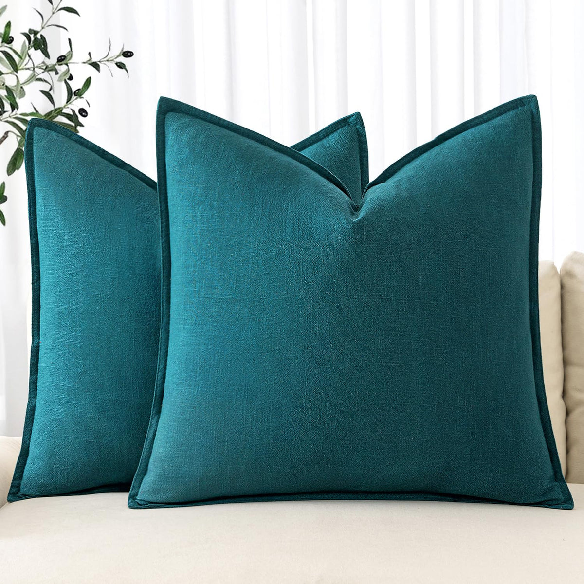 MIULEE Decorative Linen Euro Sham Pillow Covers 22x22 Inch Natural Beige