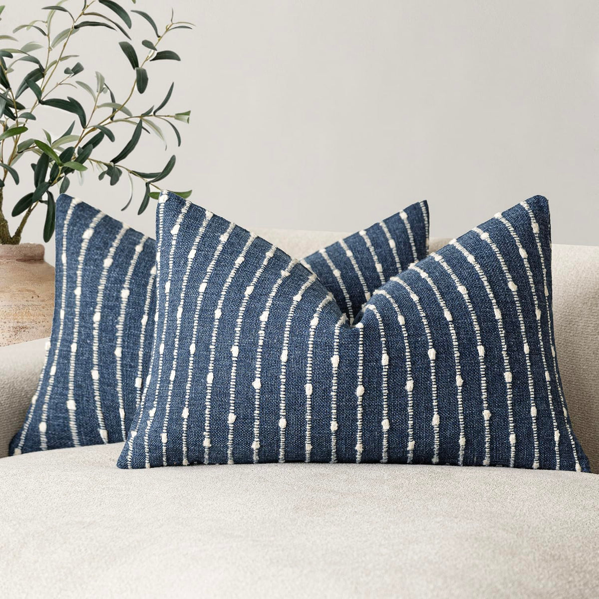Foindtower Decorative Striped Boucle Throw Pillow Cover 20x20 Natural Beige
