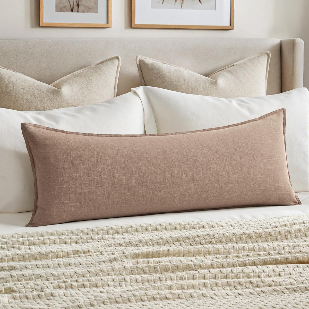 MIULEE Decorative Linen Lumbar Pillow Cover 14x36 Inch Dark Olive Green