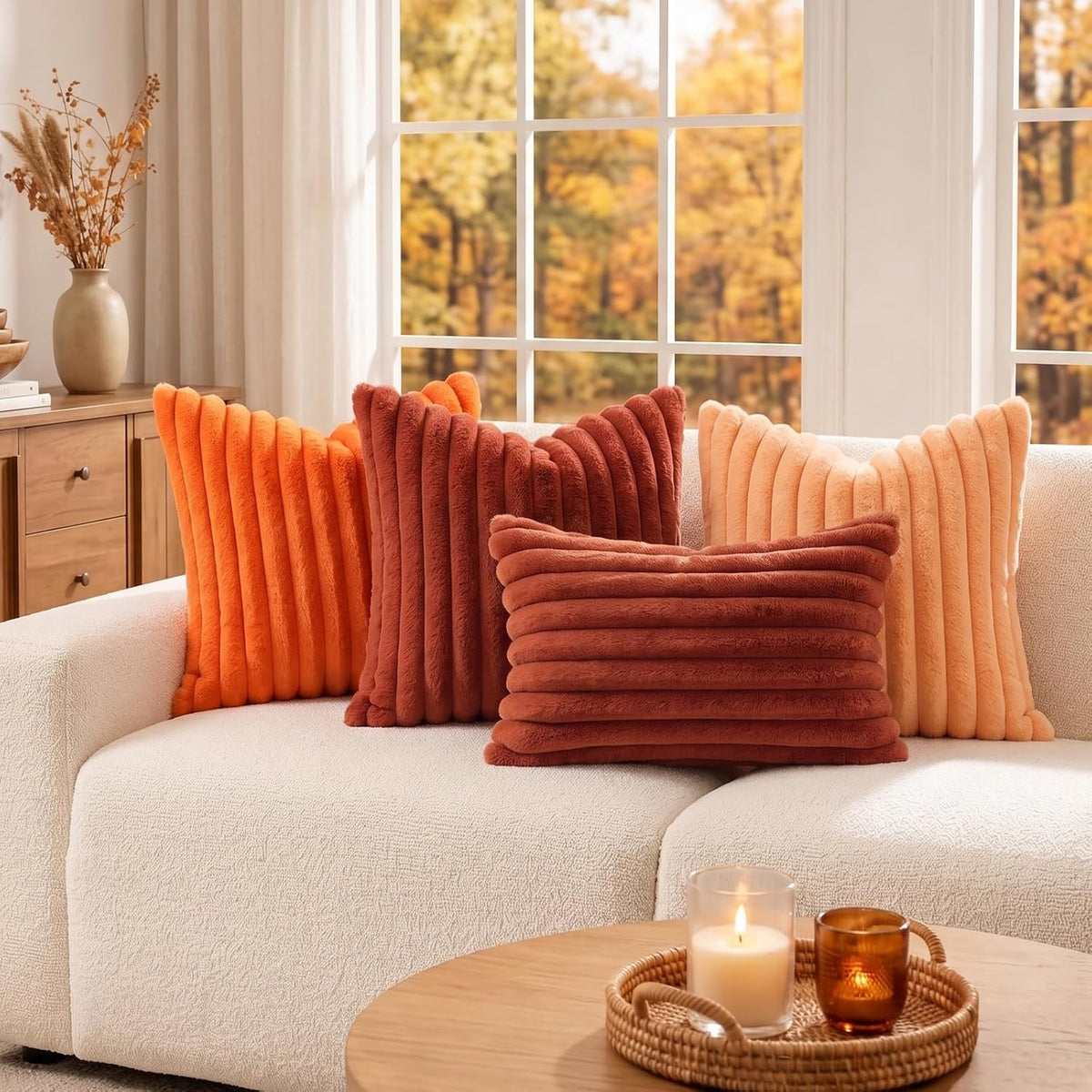 decorUhome Fall Faux Fur Throw Pillow Covers 18x18 Set of 2 Rust
