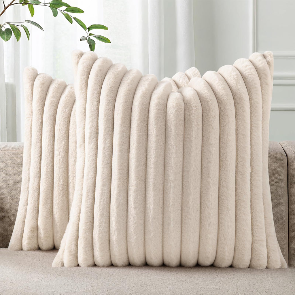 Pallene Faux Fur Decorative Throw Pillow Covers 18x18 Set of 2, Cream White