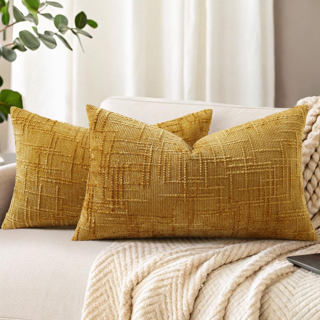 decorUhome Textured Chenille Throw Pillow Covers 18x18 Set of 2 Cream White