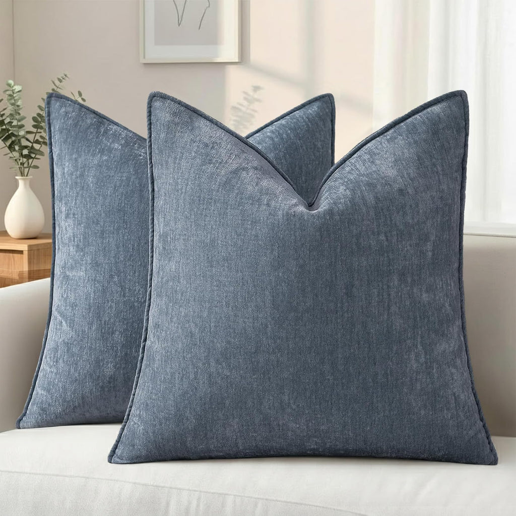 decorUhome Chenille Beige Velvet Throw Pillow Covers 18x18 Set of 2
