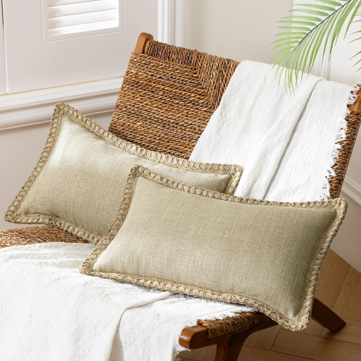 Phantoscope Pack of 2 Farmhouse Decorative Solid Throw Decorative Pillow Cover Burlap Linen Trimmed Tailored Edges Navy Blue 18 x 18 inches, 45 x 45 cm