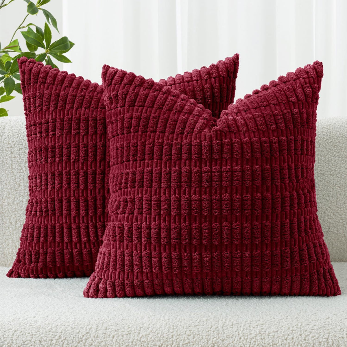 MIULEE Fall Corduroy Decorative Throw Pillow Covers 18x18 Rust Pack of 2