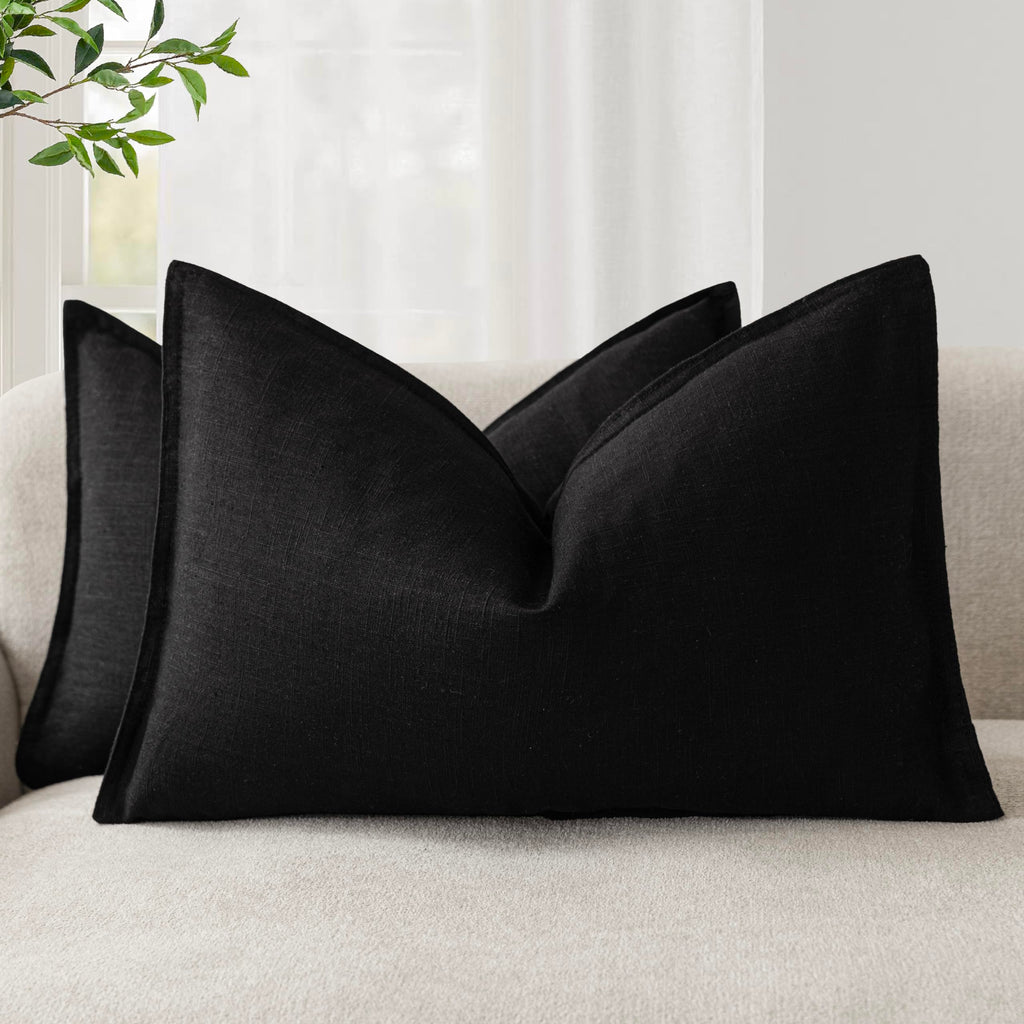 Foindtower Linen Solid Decorative Throw Pillow Covers 20x20 Natural Beige