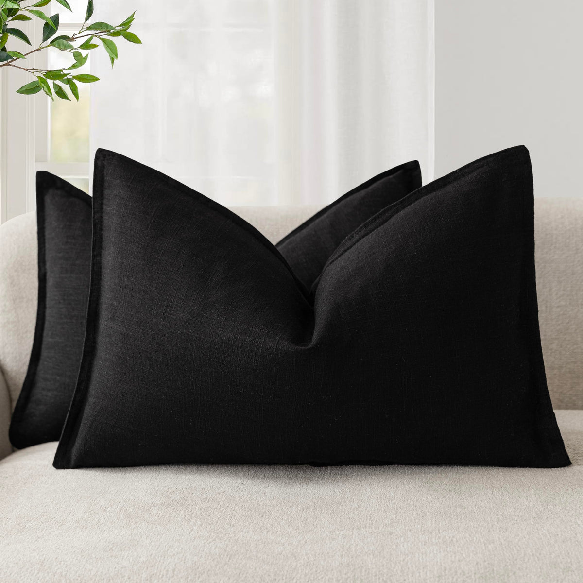 Foindtower Linen Solid Decorative Throw Pillow Covers 20x20 Natural Beige