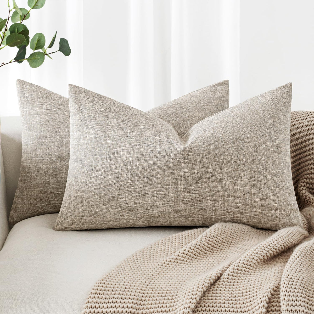 MIULEE Pack of 2 Linen Textured Pillow Covers, 18x18 Inch Light Blue