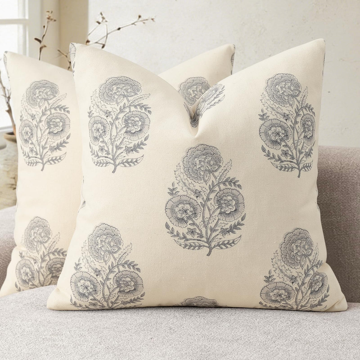 Vintage Floral Print Fall Pillow Covers 20x20 Set of 2 Patterned Accent Decorative Cushion Covers Modern Farmhouse Throw Pillow Covers for Sofa Couch Chair Bed Living Room Home Decor, Light Brown