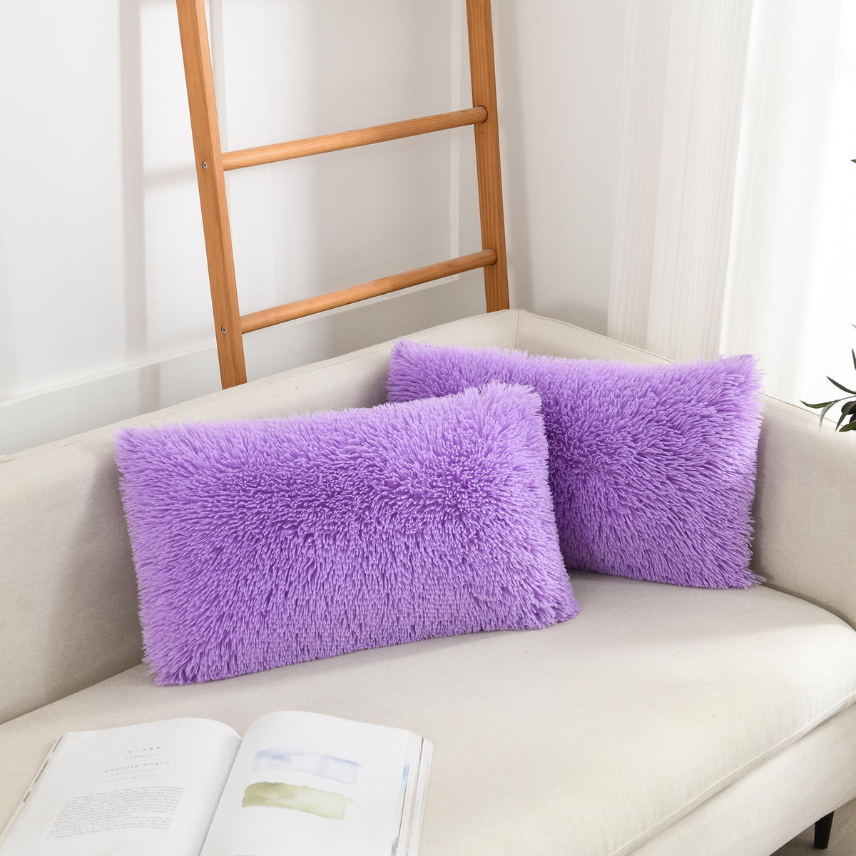 NordECO HOME Luxury Soft Faux Fur Fleece Cushion Cover Pillowcase Spring Decorative Throw Pillows Covers, No Pillow Insert, 18" x 18" Inch, White, 2 Pack