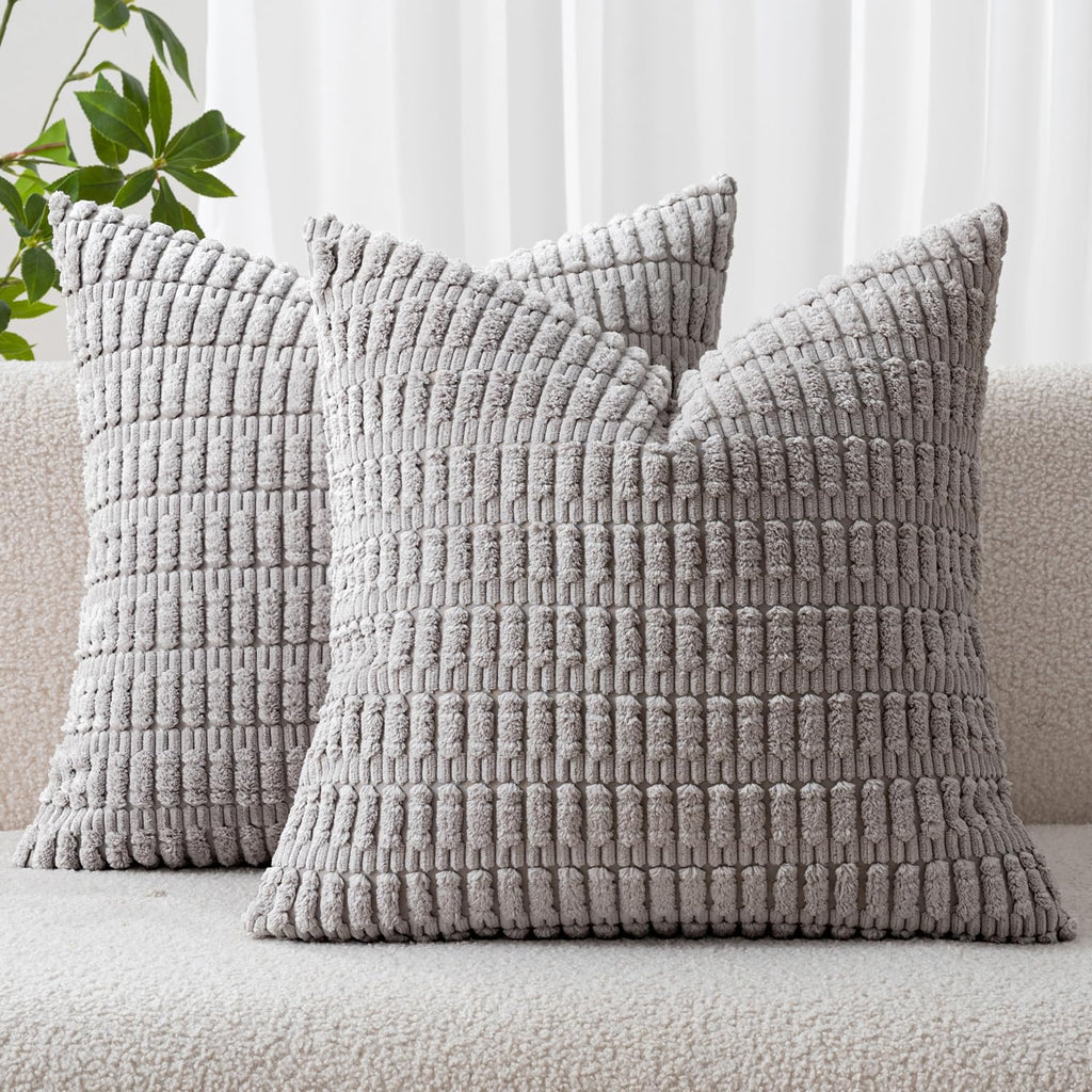 MIULEE Lumbar Corduroy Decorative Throw Pillow Covers 12x20 Cream White