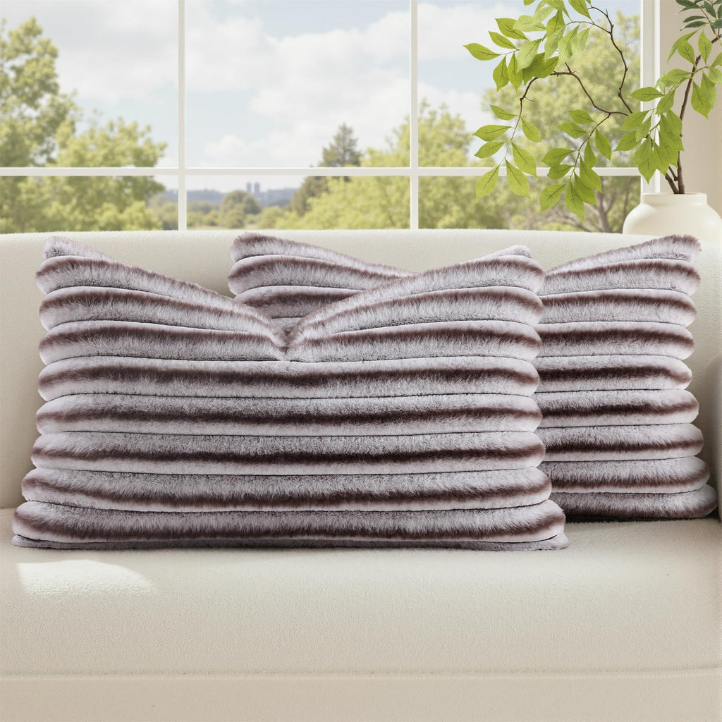 decorUhome Fall Faux Fur Throw Pillow Covers 18x18 Set of 2 Rust