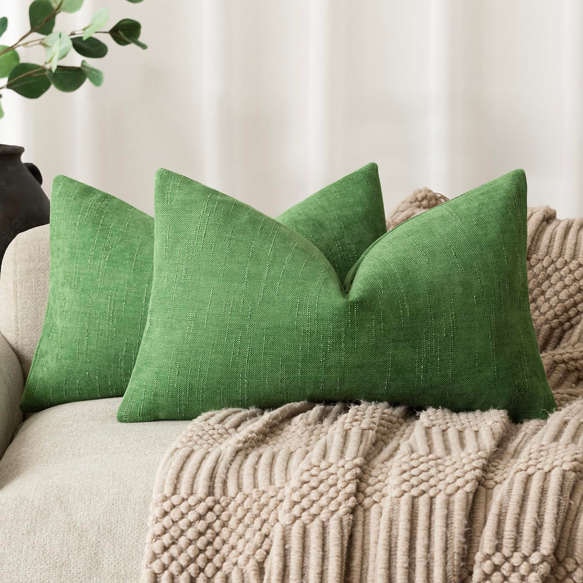 Foindtower Solid Textured Chenille Throw Pillow Covers 20x20 Inch,Taupe