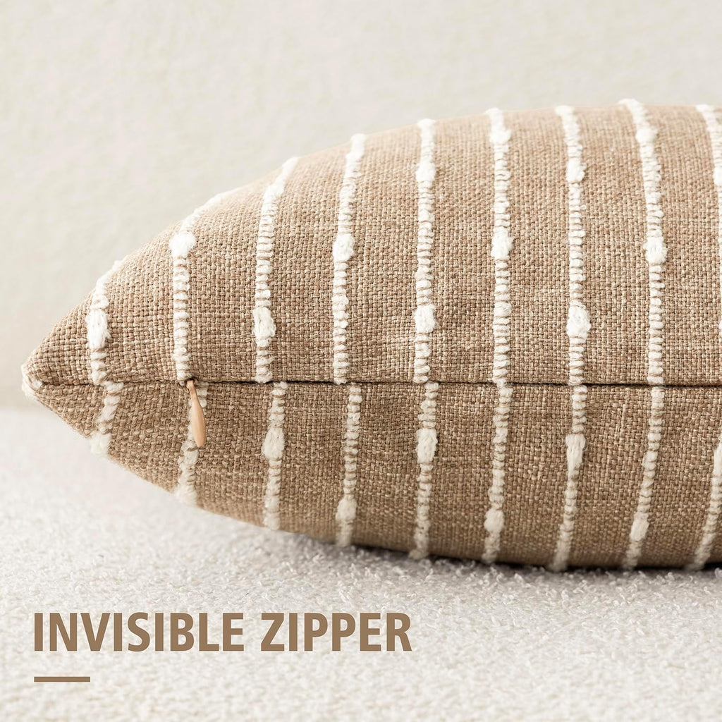 Foindtower Decorative Striped Boucle Throw Pillow Covers 20x20 Inch Camel