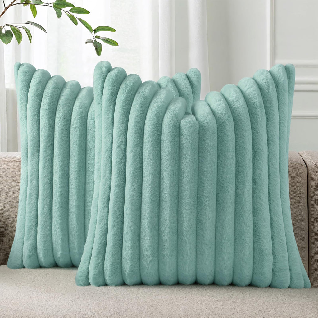 Pallene Faux Fur Decorative Throw Pillow Covers 18x18 Set of 2, Cream White