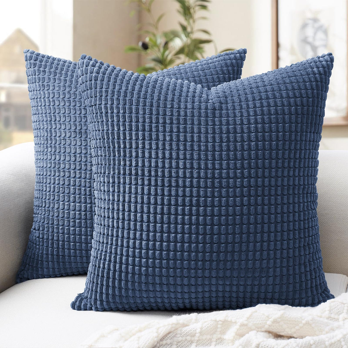 Softalker Corduroy Decorative Throw Pillow Covers 18x18, Set of 2, Beige