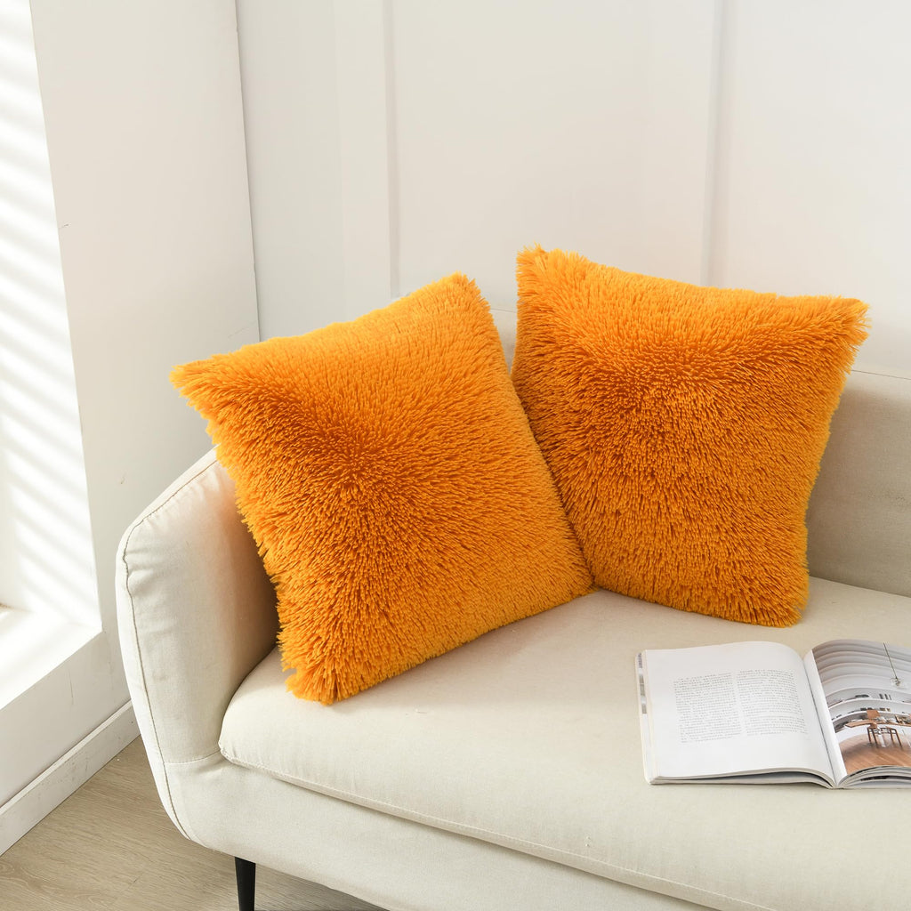 NordECO HOME Luxury Soft Faux Fur Fleece Cushion Cover Pillowcase Spring Decorative Throw Pillows Covers, No Pillow Insert, 18" x 18" Inch, White, 2 Pack