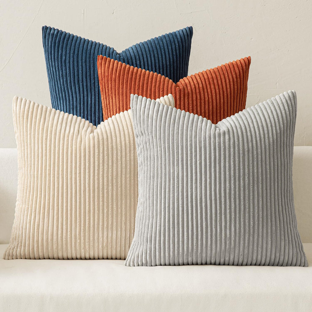 MIULEE Soft Corduroy Decorative Throw Pillow Covers Orange Teal 18x18