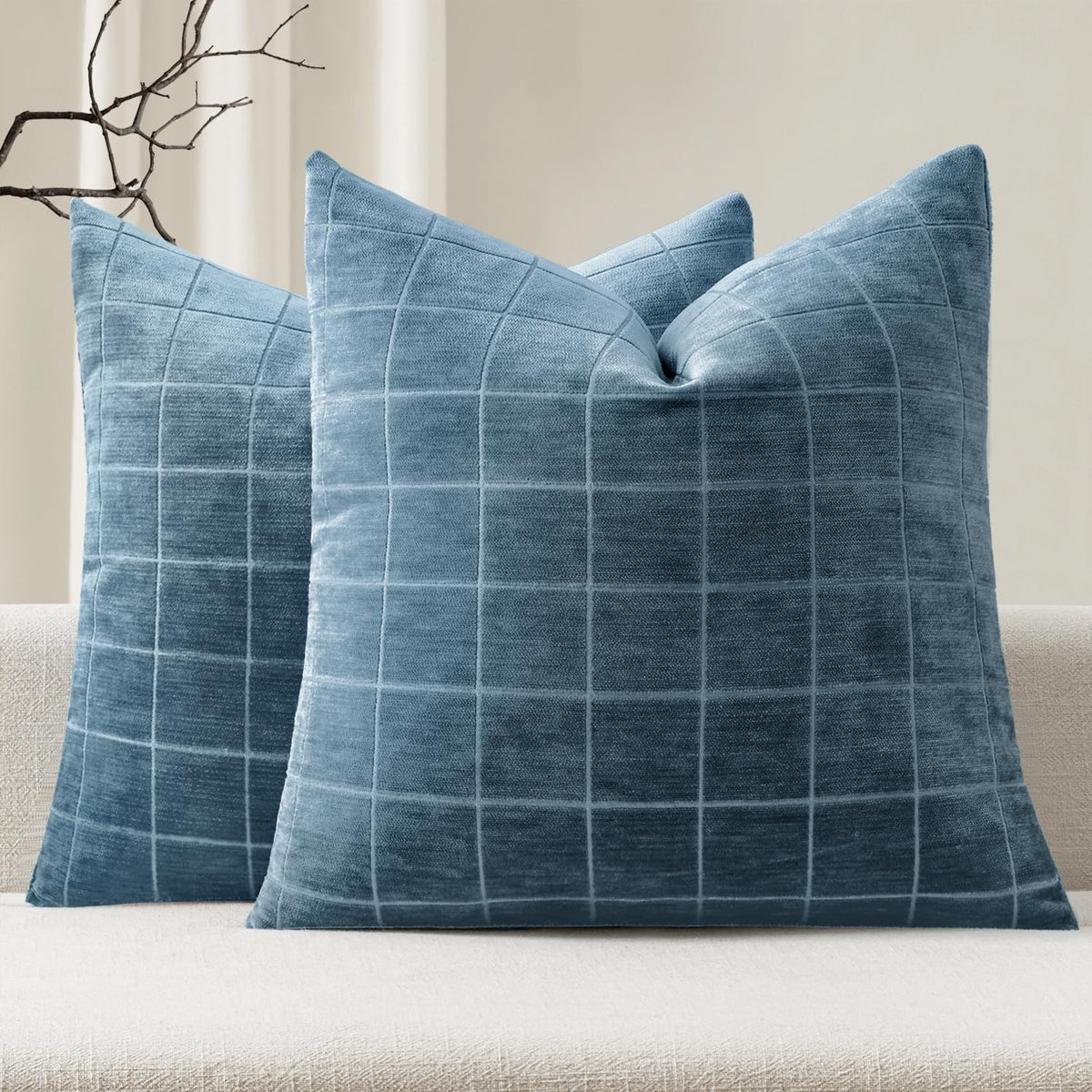 MIULEE Taupe Grey Plaid Decorative Fall Throw Pillow Covers 20x20 Set of 2