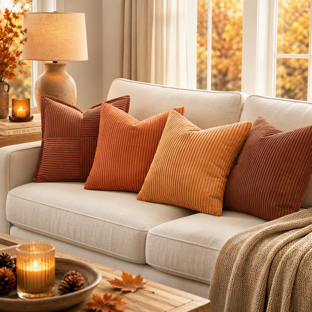 MIULEE Fall Decorative Corduroy Throw Pillow Covers Set of 2 20x20 Orange