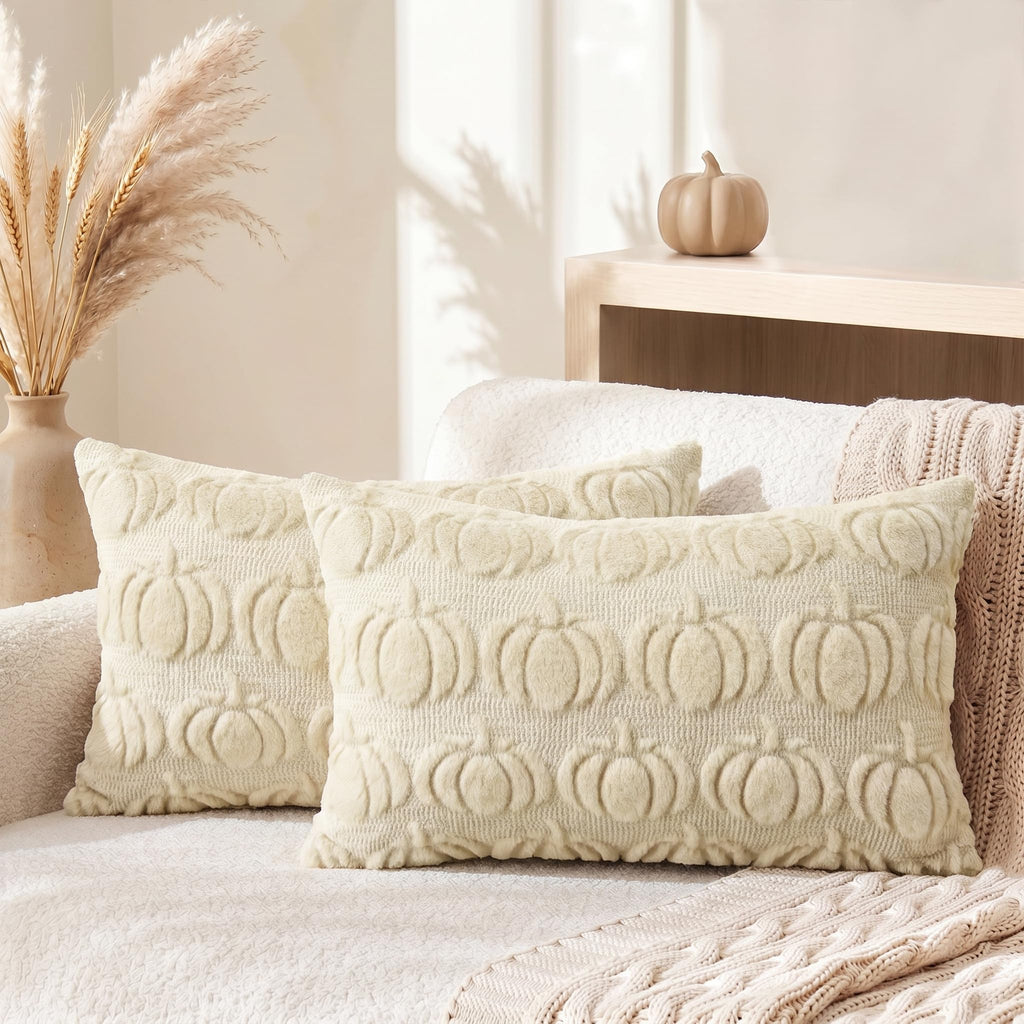 AVOIN colorlife Beige Fall Pumpkin Throw Pillow Covers 18x18 Inch