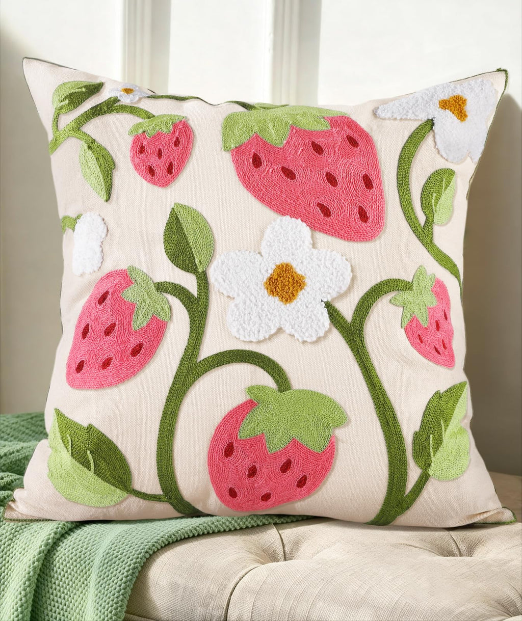 Embroidered Throw Pillow Cover 18x18 Inch, Flower Cluster