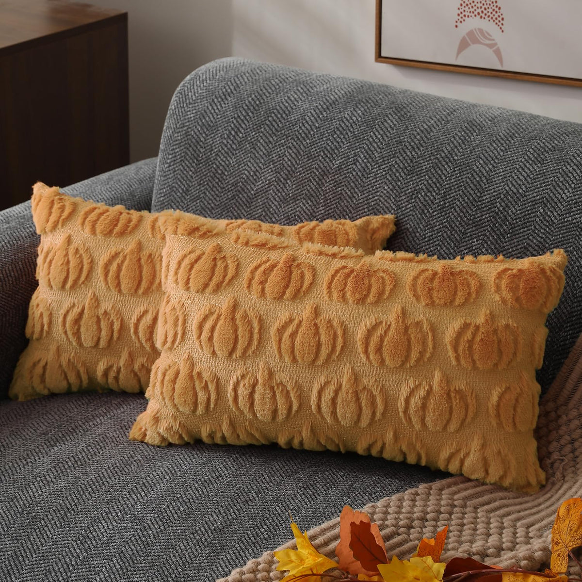 DFXSZ Fall Pillow Covers 18x18 2Pcs Rust Pumpkin Fall Decorations for Home