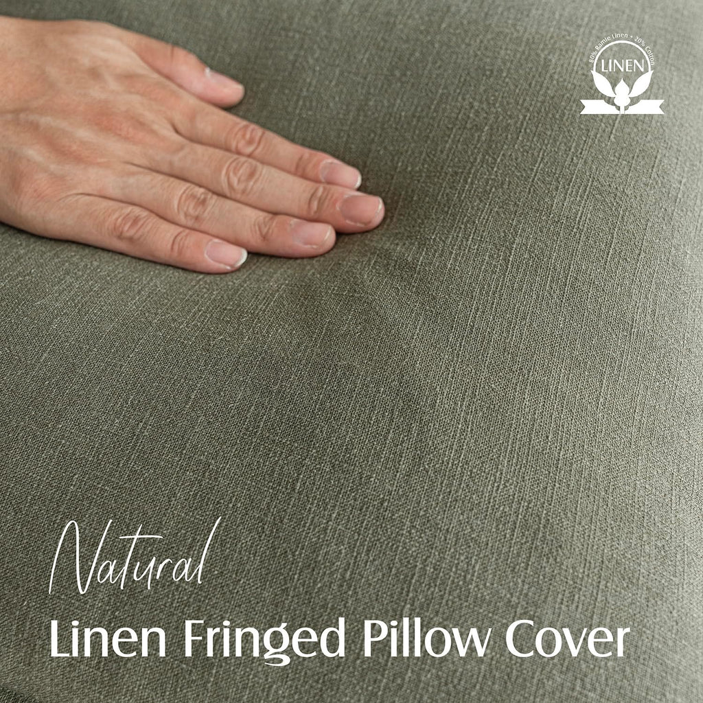 Foindtower Decorative Linen Fringe Throw Pillow Covers 18×18 Olive Green