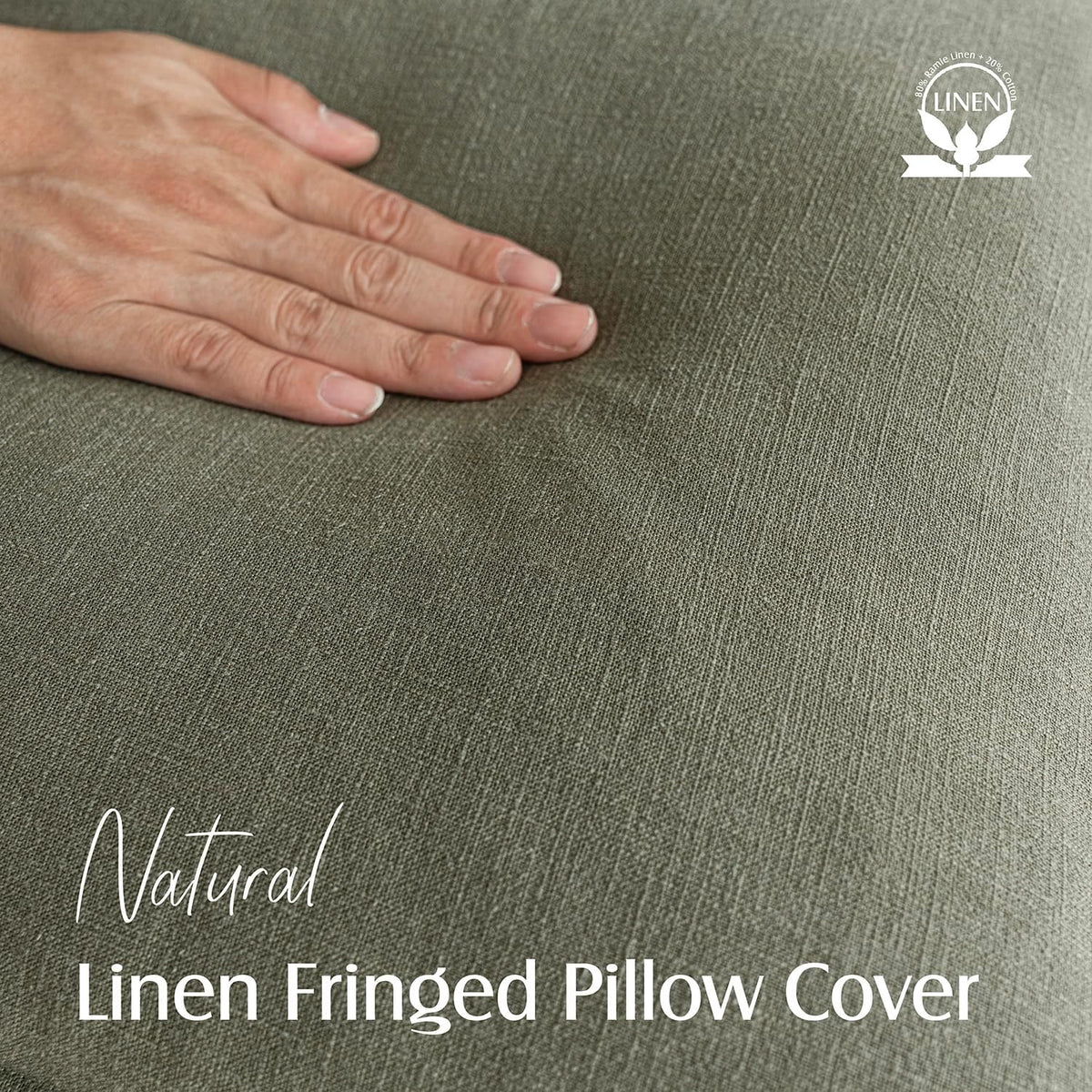 Foindtower Decorative Linen Fringe Throw Pillow Covers 18×18 Olive Green