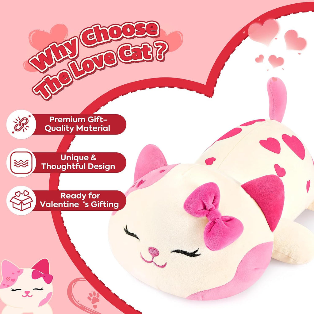 Onsoyours Original Cat Plush with Bowknot Cute Kitten Stuffed Animal Soft Pillow Pink Kawaii Kitty Heart Plush Toy Gifts for Kids & Adults (Pink Cat, 9")