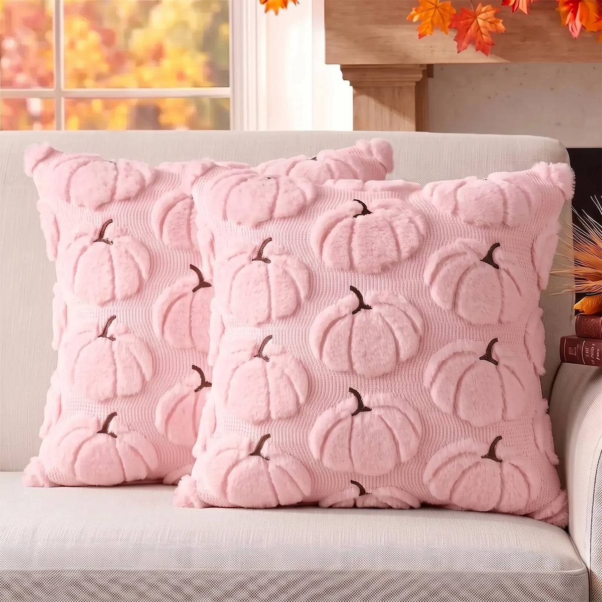 Fall Pillow Covers Pumpkin Fall Decor 18x18 Set of 2 Beige