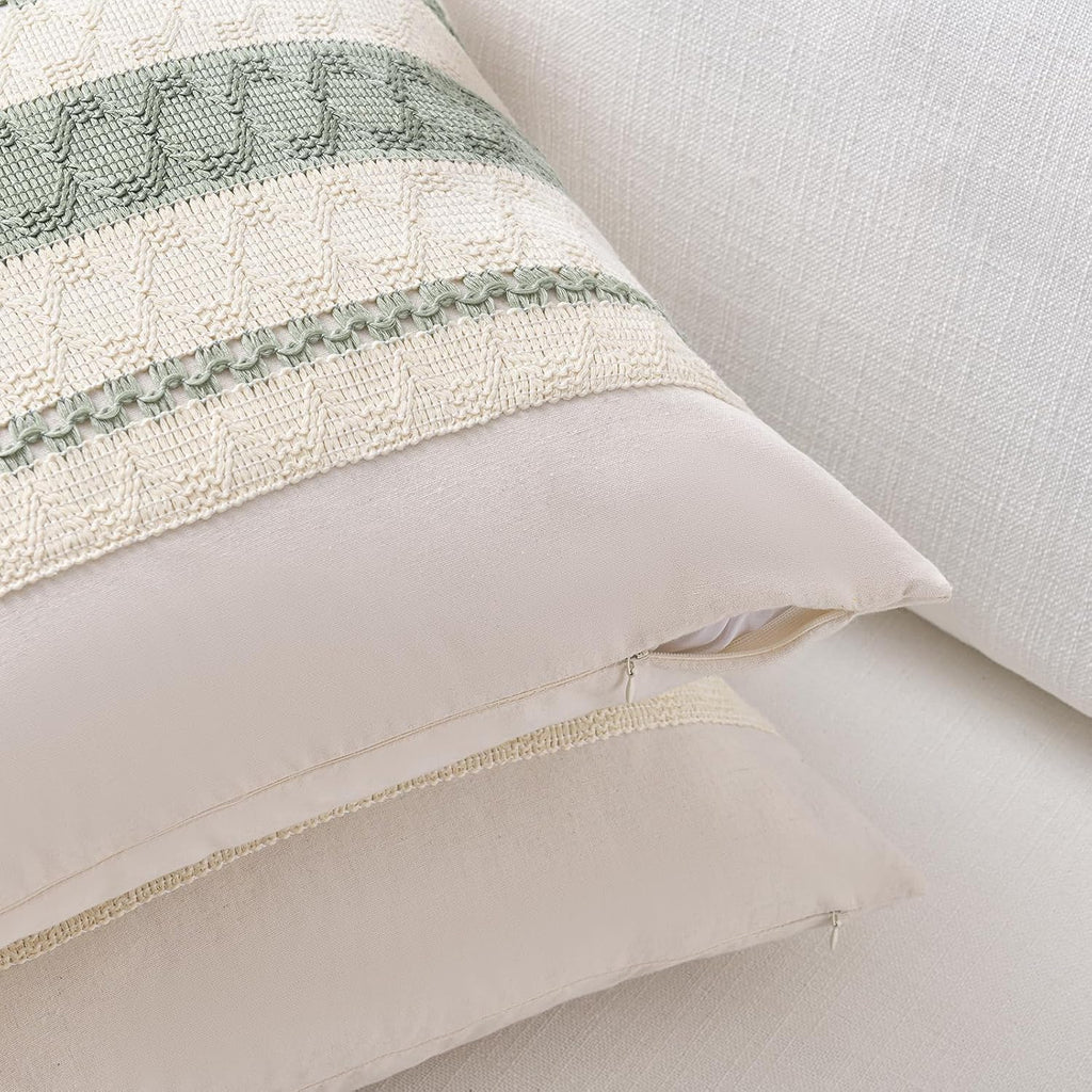 Fancy Homi Set of 1 Sage Green Boho Lumbar Decorative Throw Pillow Covers 12x20 Inch for Living Room Bedroom Couch Bed Chair, Rustic Retro Cushion Case, Bohemian Room Home Decor