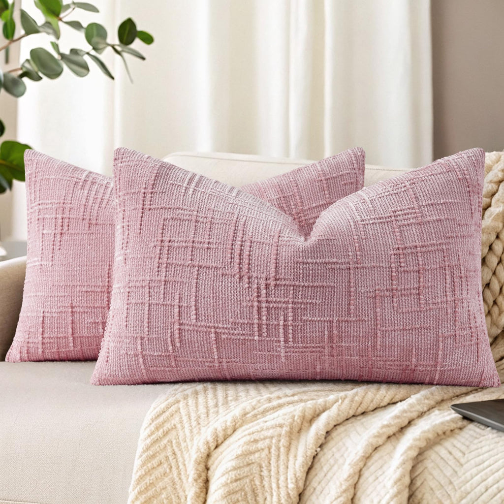 decorUhome Textured Chenille Throw Pillow Covers 18x18 Set of 2 Cream White